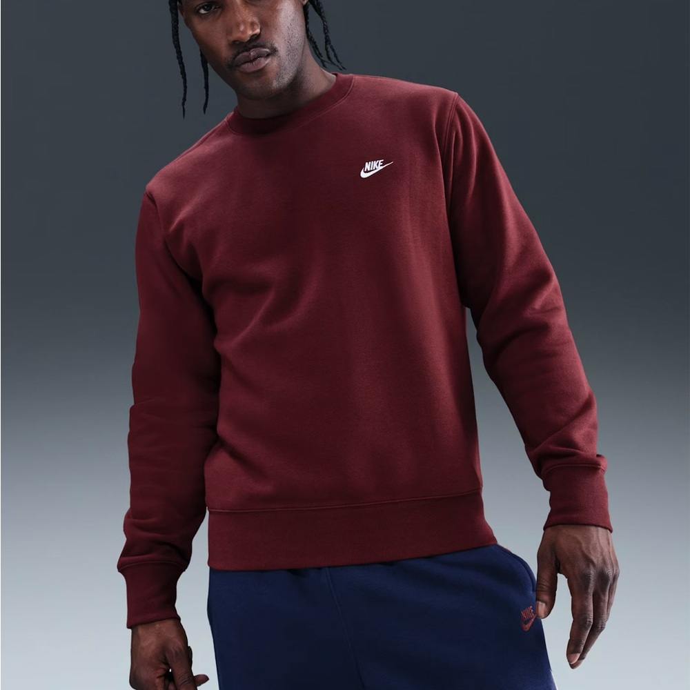 Nike Sportswear Club Fleece Crewneck Sweatshirt Burgundy Dark Team Red S NWT